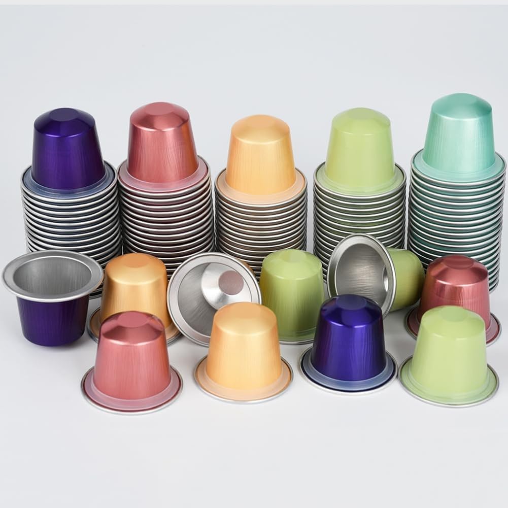 Cápsulas de repuesto para cápsulas de café (100 unidades, juego de vacío de aluminio para tus propias tazas de café espresso y kit de tapas adhesivas.
