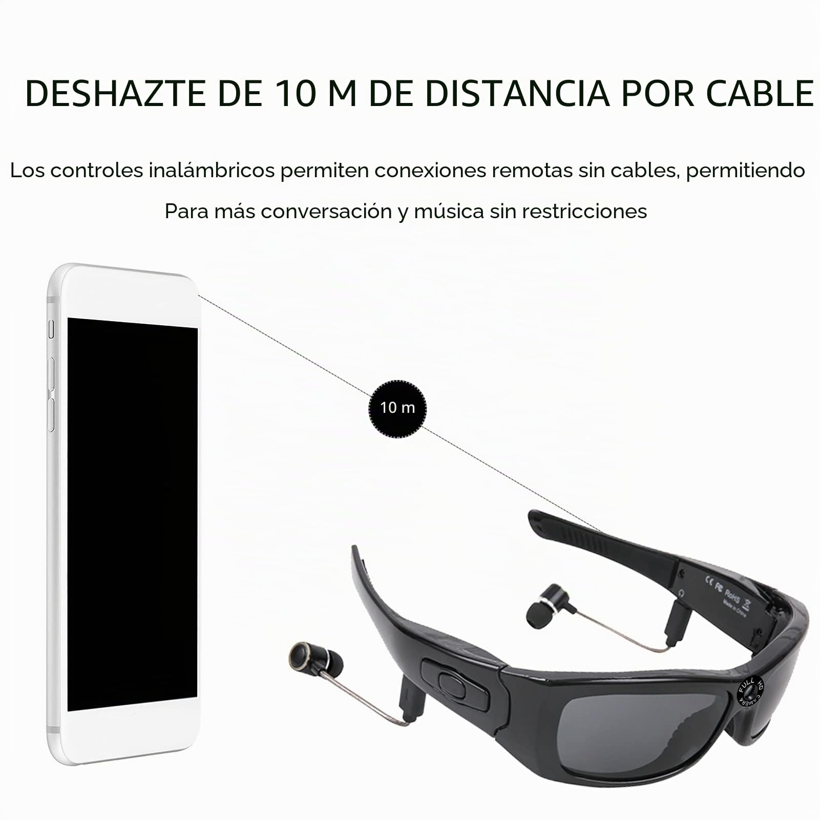 Zunate Cámara de Gafas de Sol, Cámara de Gafas Portátiles de 1080P con Auriculares, Grabadora de Video de 5MP para Conducir, Montar, Deportes Al Aire Libre, Compatible con la Función OTG