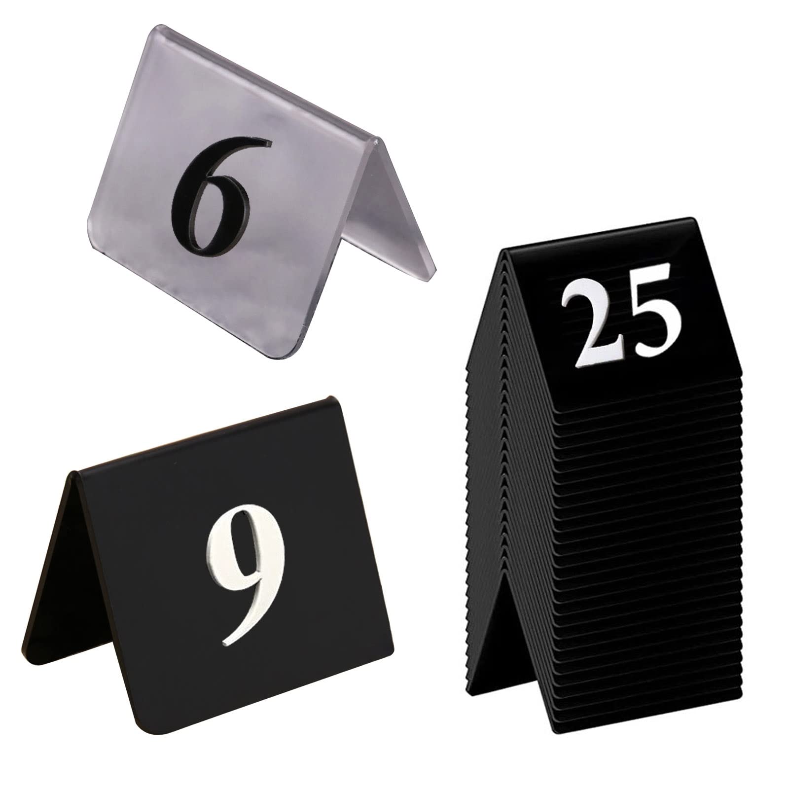 MYUYEE Tent Style Table Number Stands For Restaurants And Cafes, Acrylic Table Number Card, Double-Sided 3D Digital Place Cards, For Establishments & Special Events