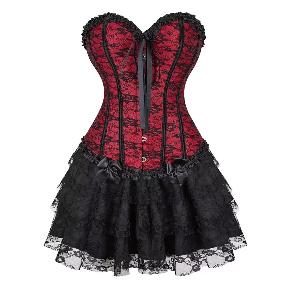 Josamogre Corset Femme Bustier Jupe Robe Dress Sexy Dentelle Lace Floral Guêpière Lingerie Grande Taille Vintage