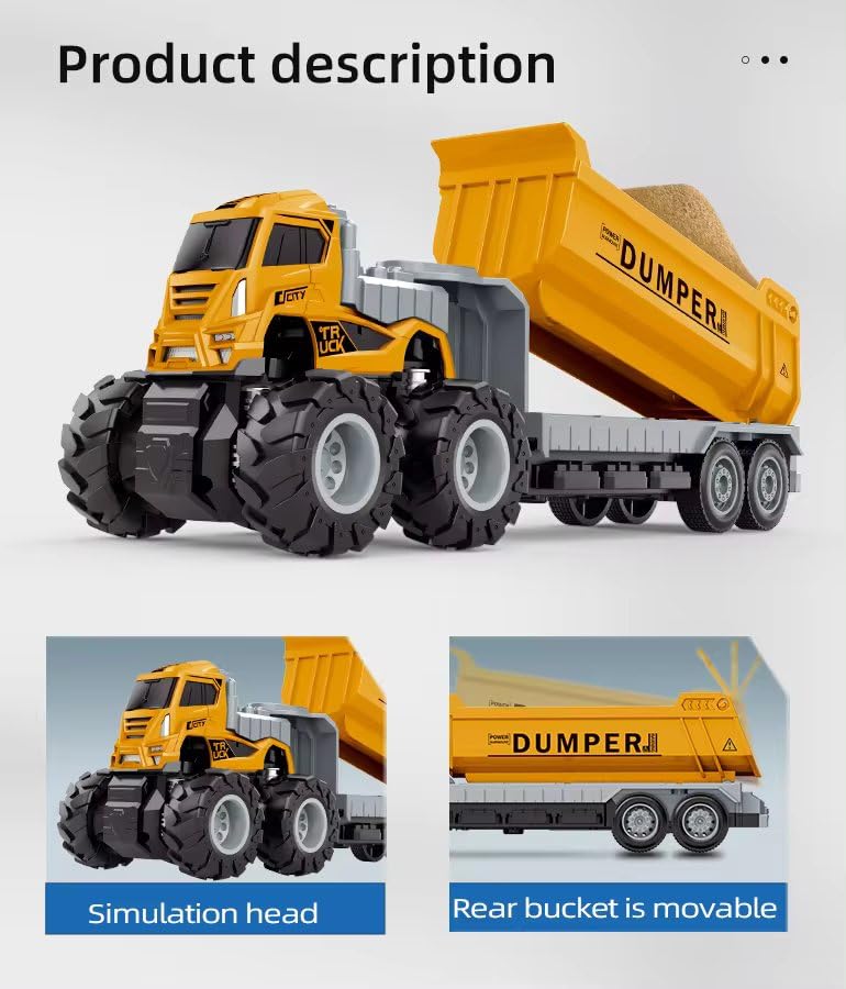 Image of Friction Power Dump Truck Toys for Kids Boys Girls 1:43 Inertia die cast Model Metal Truck Pull Back Vehicle 4wd Transport Dumper Trailer Excavator Toy car (Multicolor)