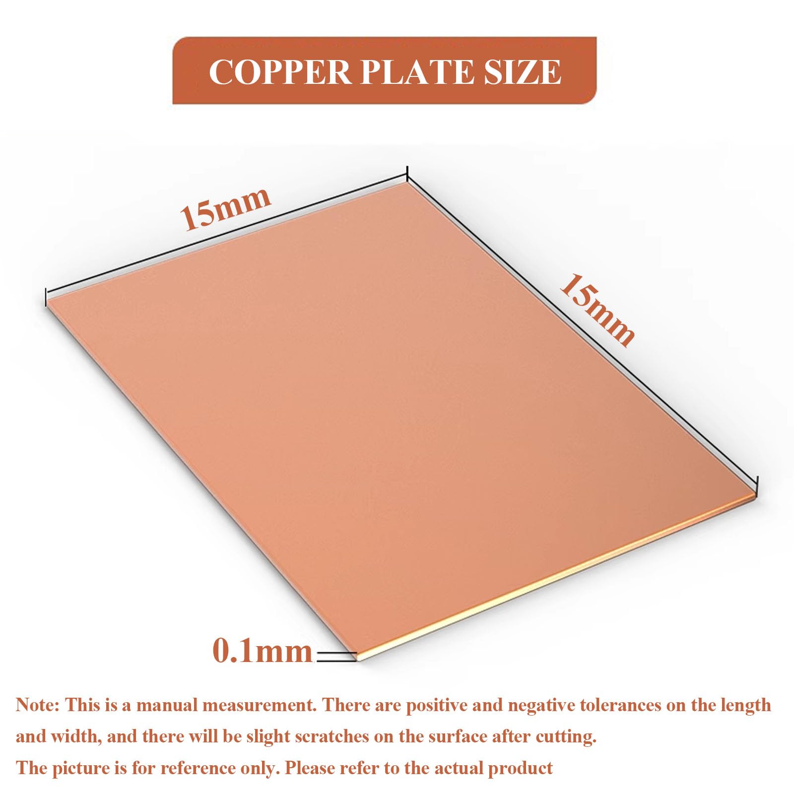 WSYCWG 4 Pack 99.9% Pure Copper Metal Sheet 10×10Mm-25×25Mm, 0.1Mm Thick Copper Plates Suitable for DIY Project, Maintenance,0.1×15×15mm