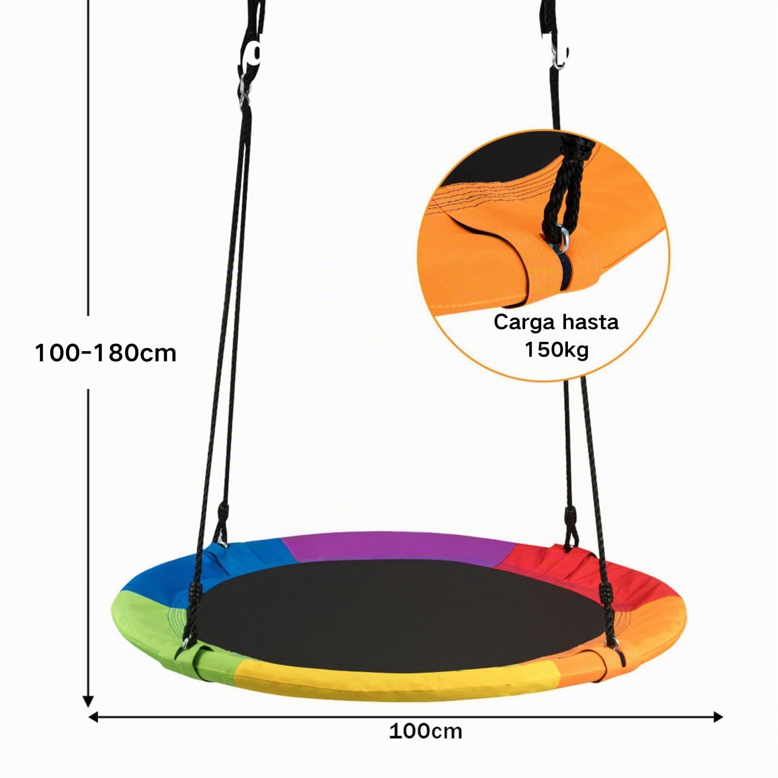 COSTWAY Columpio Nido Niños Columpio Redondo Diámetro 100cm Altura Ajustable Carga hasta 150 kg (Colorido)