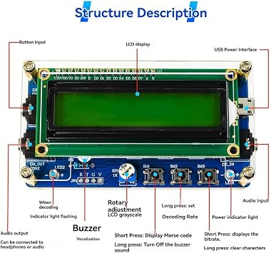 Upgraded CW Morse Code Decoder Finished +Case+Button Kit with Digital LCD CW Trainer Morse Code Decoder Kit