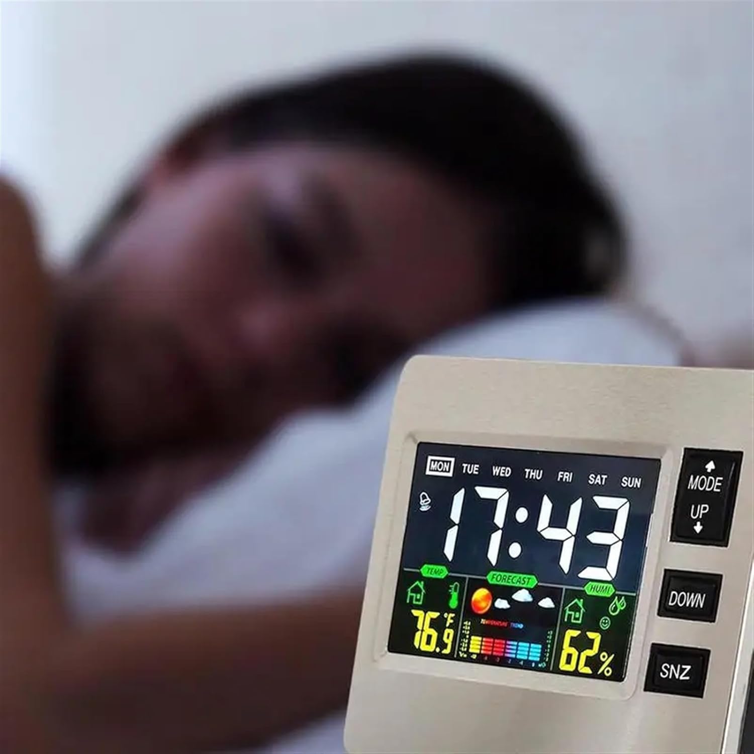Digital Weather Station,Alarm Clock Digital Snooze Clock Support Voice Touching Wake-up Electronic Thermometer Weather Forecast Table Watch Home,Multiple Data Display