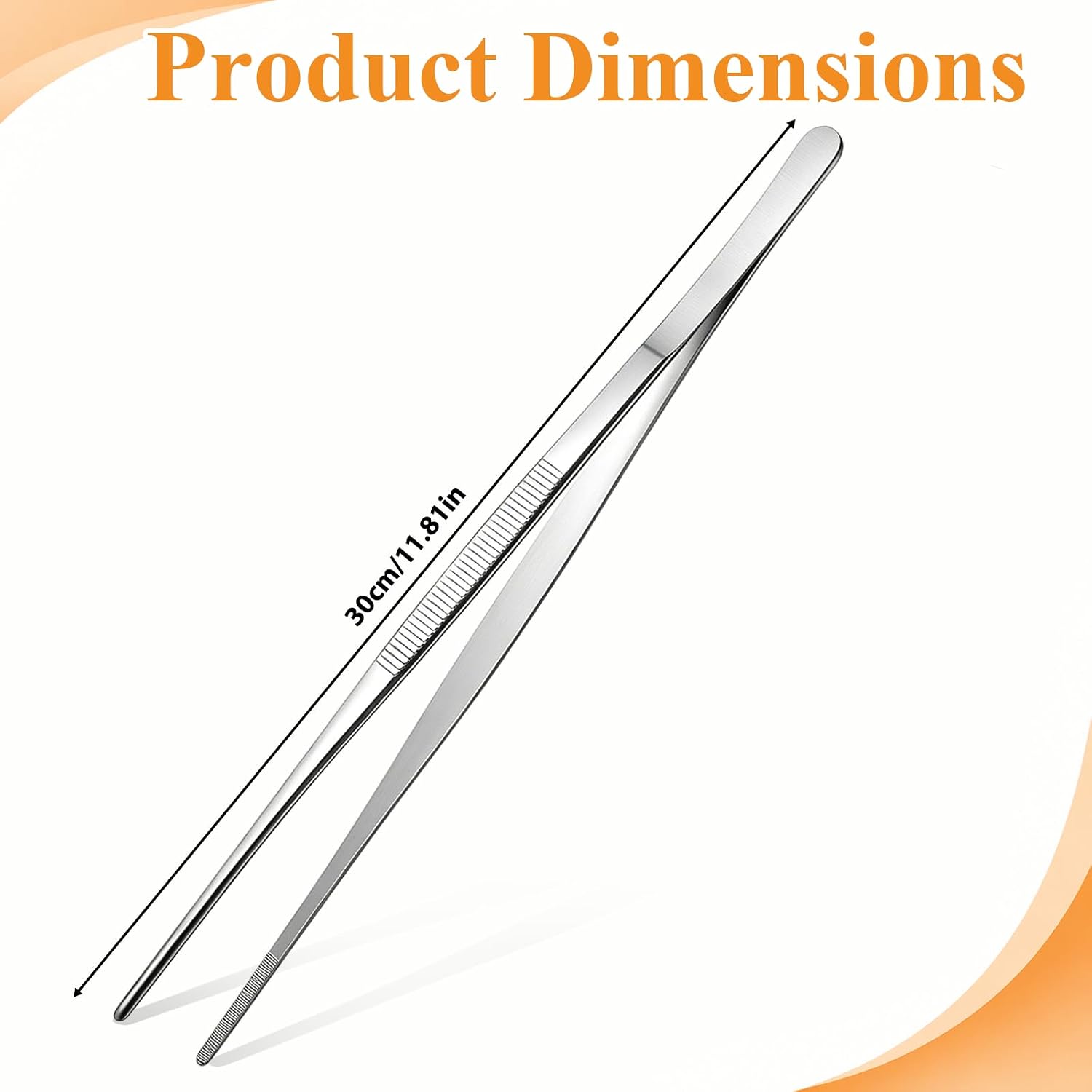 11.8 Inch Food Tweezers, Stainless Steel Pasta Tweezers Cooking Long Tweezer Tongs for Serving, Grill, BBQ & Kitchen Use (Silver)