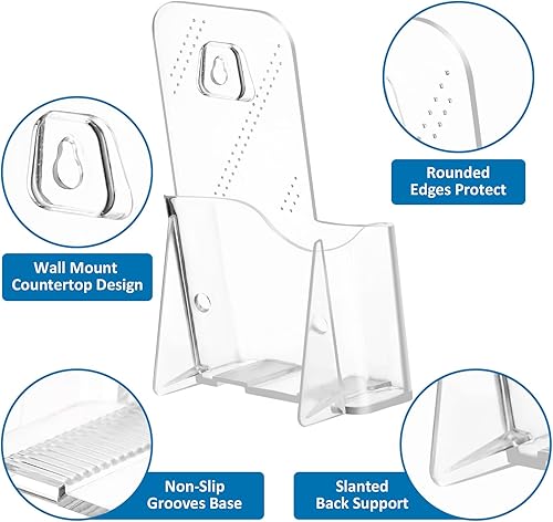 Miniatura 3 de Soporte acrílico para folletos, paquete de 10 unidades de plástico triple de 4 pulgadas de ancho, soporte para folletos de montaje en paredencimera,