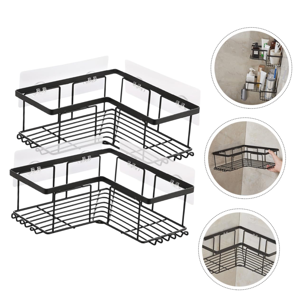 Ciieeo Organizador de Ducha Esquinero de Acero al Carbono en Forma de L, 2 Estantes Adhesivos Fuertes, Estructura Resistente para Baño o Cocina