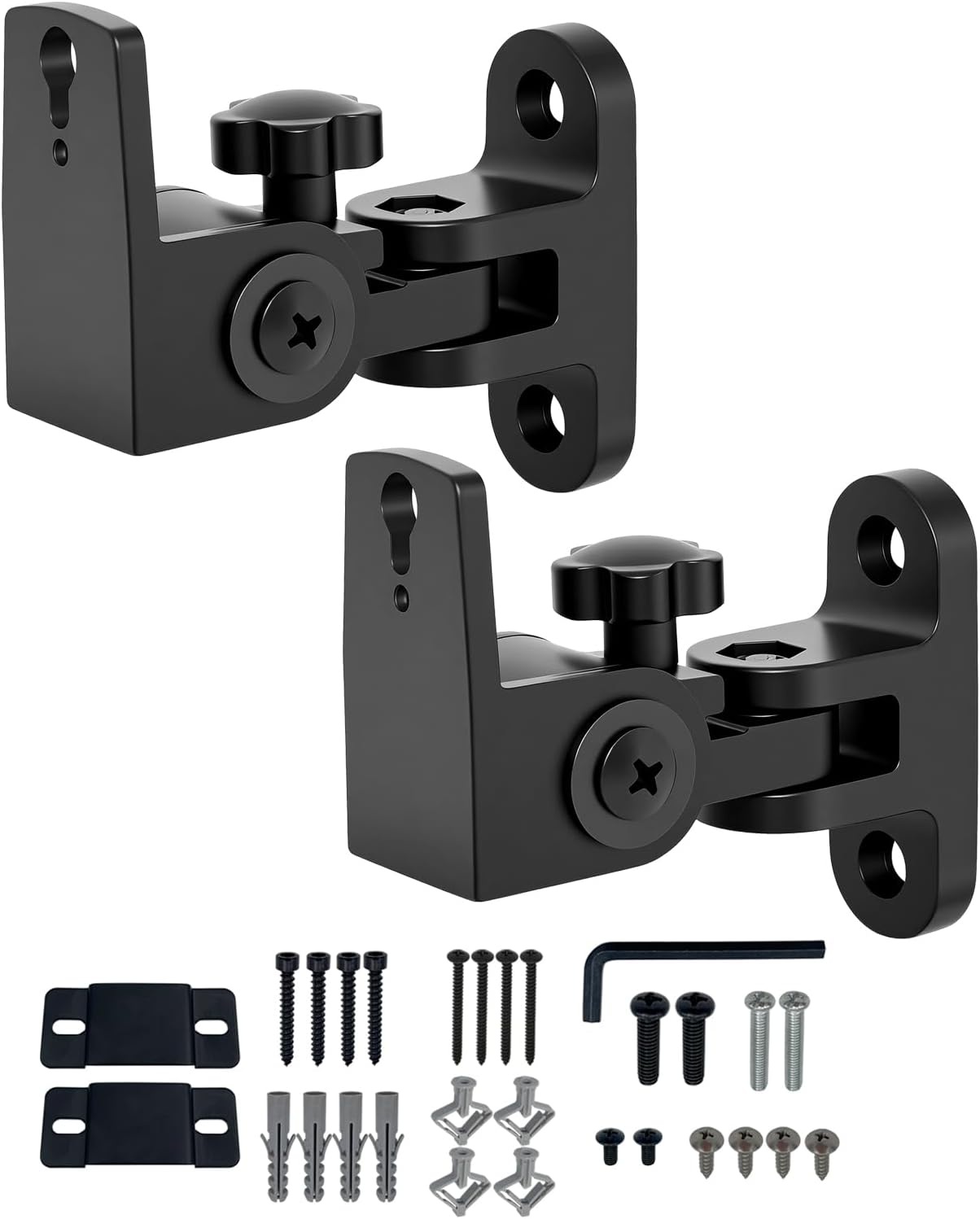 BS-218pro Universal Speaker Wall Mount for Small Speakers,Vertical 120°, Horizontal 180°Adjustment,Hold up to 30lbs,Compatible with Bose, JBL, KEF, Klipsch, Sony & Others(2 Packs Black)