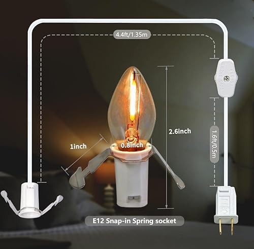Miniatura 3 de Paquete de 4 cables de accesorios con bombillas LED de noche, cable blanco con enchufes de interruptor de encendidoapagado, bombilla LED C7 blanca