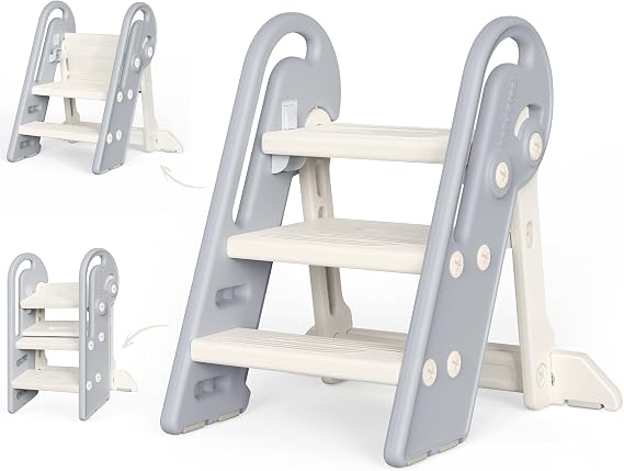 Growaystory Marchepied Évolutif Pliable 3-en-1 avec Poignées de Sécurité