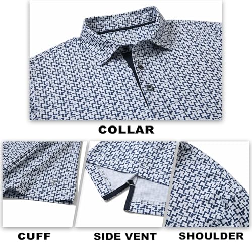 Image of M MAELREG Mens Golf Shirt Short Sleeve Dry Fit Print Moisture Wicking Performance Patterns Collared Polo Shirt