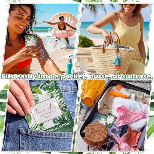 Image of Loopeer 60 Pcs Mini Sunscreen Bulk Travel Size Sunscreen Packet 0.27 Fl. Oz. SPF 30 Water Resistant Mini Sunblock Beach Lotion Pool Summer Vacation Gift for Women Summer Party (Tropical Leaves)