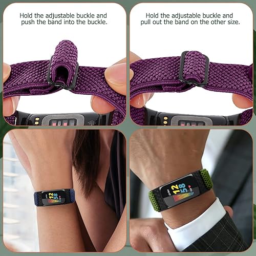 Miniatura 4 de Enkic Bandas elásticas de nailon compatibles con Fitbit Charge 5, paquete de 4 correas elásticas suaves ajustables y transpirables para Fitbit
