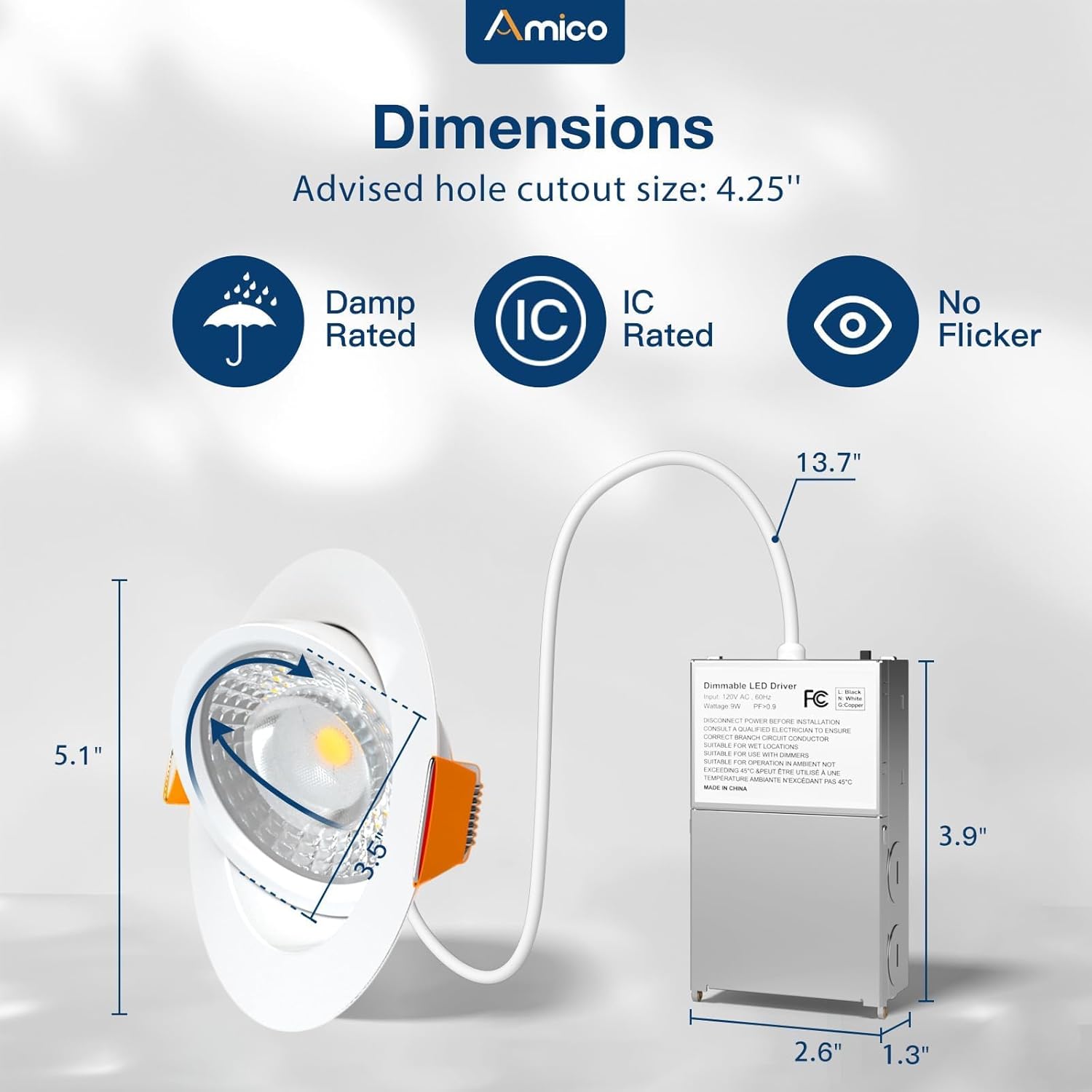 Amico 30 Pack 4 Inch Gimbal LED Recessed Lighting 5CCT