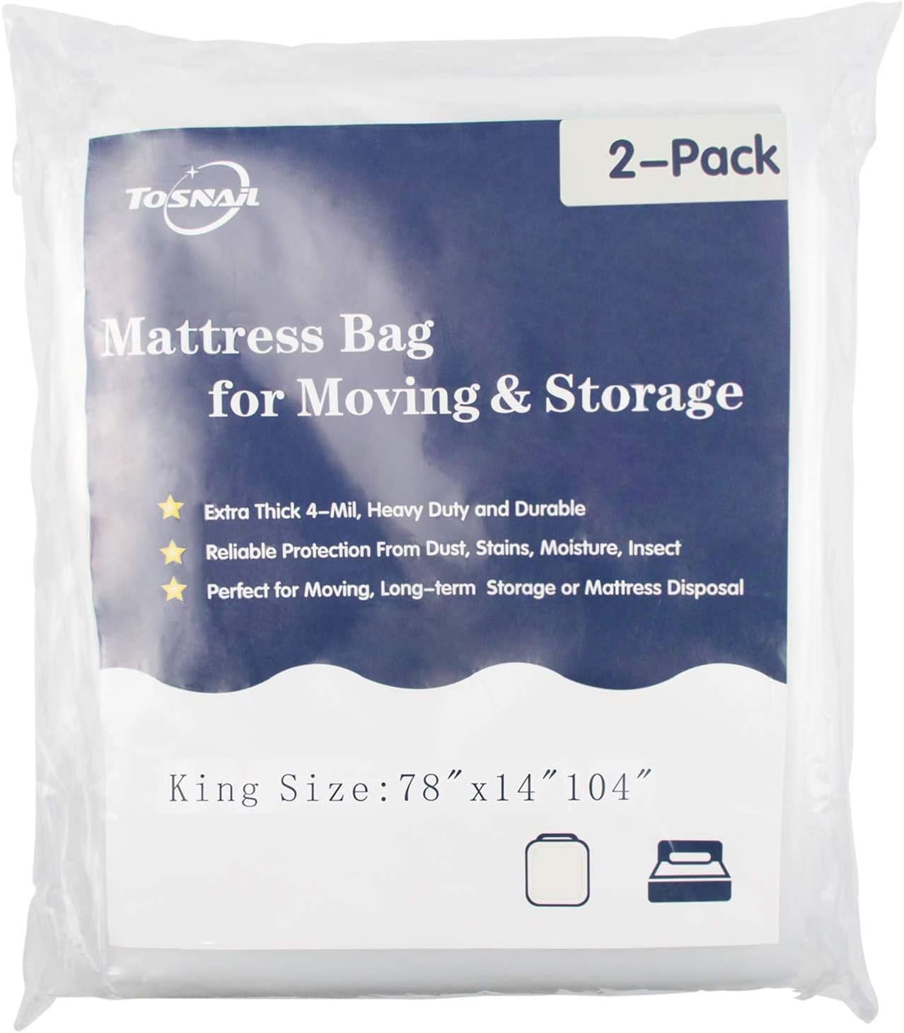 Tosnail 2 Pack Extra Thick 4Mil King Size Heavy Duty Mattress Bag