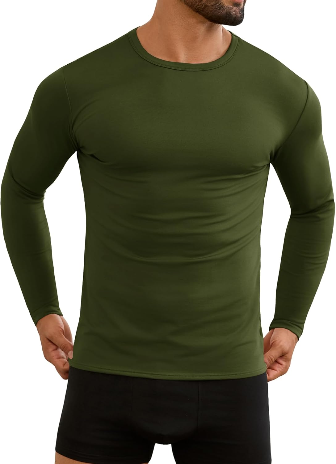 URRU Men's Thermal Long Sleeve Shirts Fleece Lined High Stretch Thermal Underwear Tops Base Layer for Men Cold Weather Gear