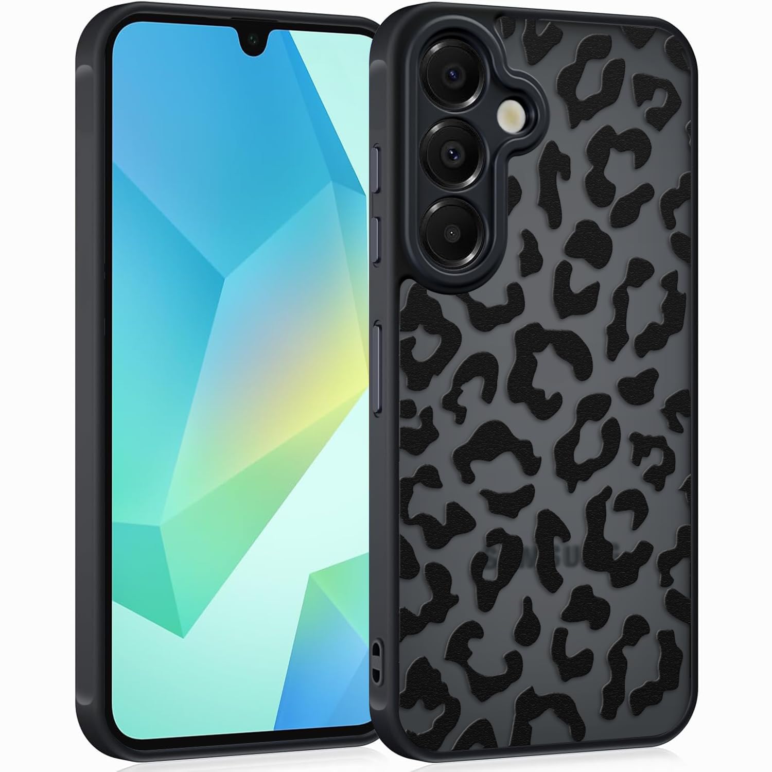 Coqinen Handyhülle für Xiaomi Redmi Note 14 Pro 5G Hülle, Matt Transluzente Case mit Stilvolle Leopard Muster, Silikon Aesthetic Schutzhülle mit Kratzfeste PC Rückseite + TPU Bumper - Schwarz