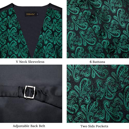 Image of DiBanGu Mens Paisley Suit Waistcoat,Silk Dress Vest and Bowtie Pocket Square Cufflinks with Lapel Pin Set for Wedding Tuxedo