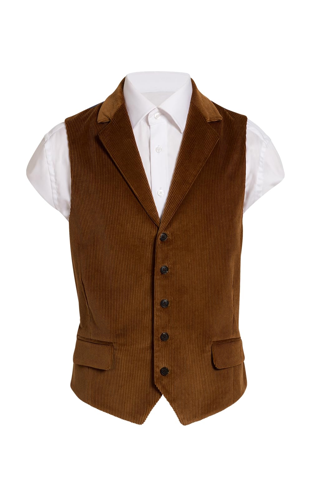 Dobell Men's Corduroy Waistcoat - Mid Brown - 2XL - Notch Lapel