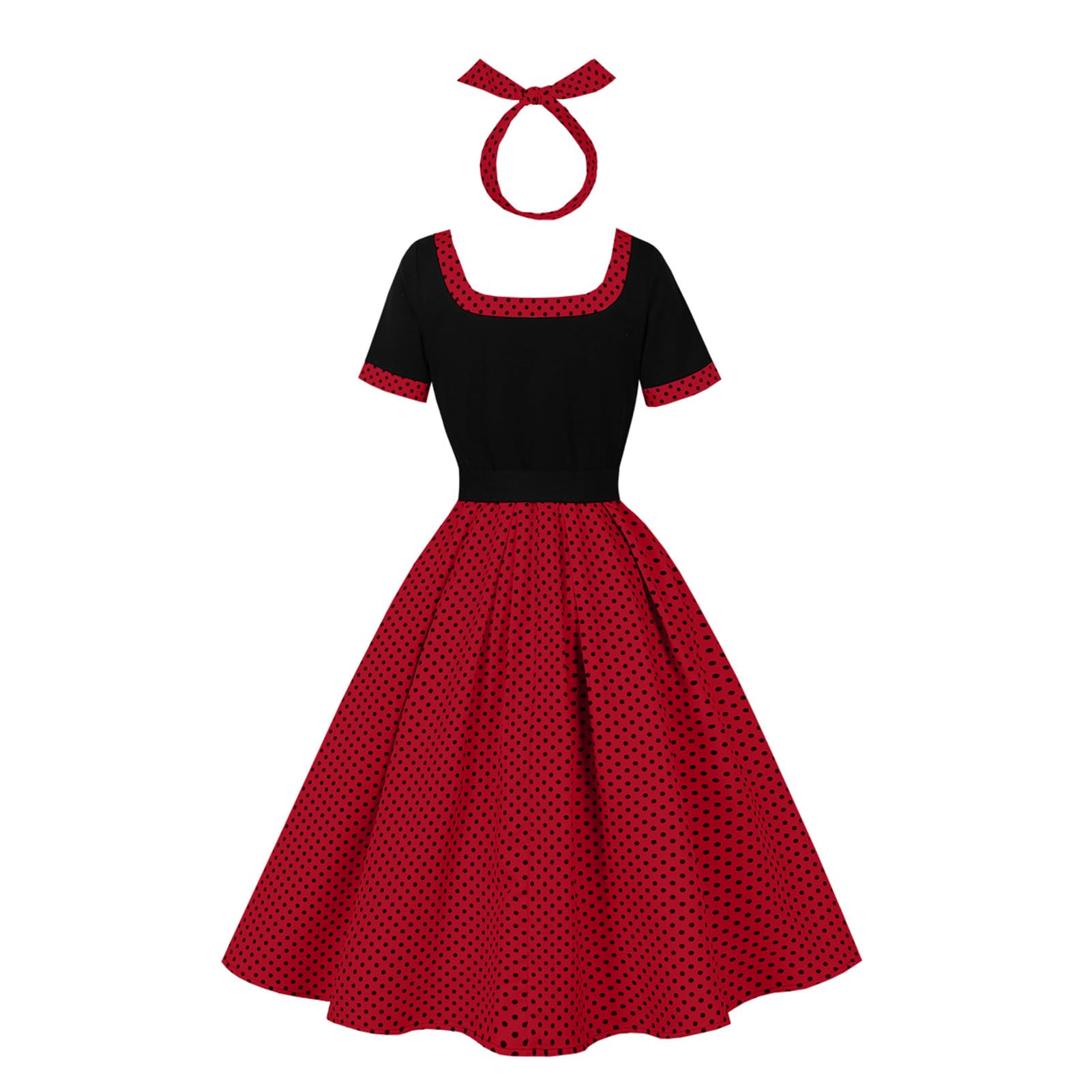 Robe années 50 pour femme avec bandeau - Robe années 1950 avec ceinture - Robe trapèze Audrey Rockabilly à pois des années 1950