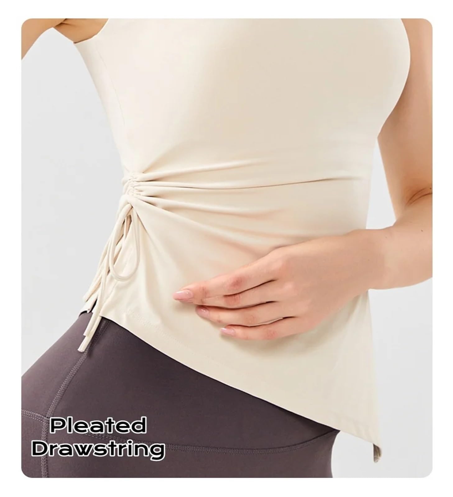 T-Shirts de Sport Femme Cordon de serrage plissé vêtements de Yoga femmes mince haut de fitness femmes coussinets de poitrine fixes jarretelles sport débardeur été gymnase Manches Longues pour Sport F