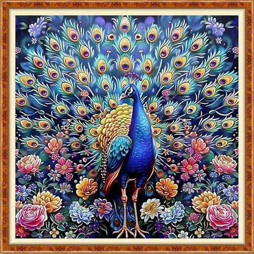 Image of Findvoor Stamped Cross Stitch Kits for Beginner Embroidery Kits for Beginners Adults DIY 11CT Cross Stitch Patterns Needlepoint Kits Crossstitching Kits-Colorful Peacock 18x18 inch