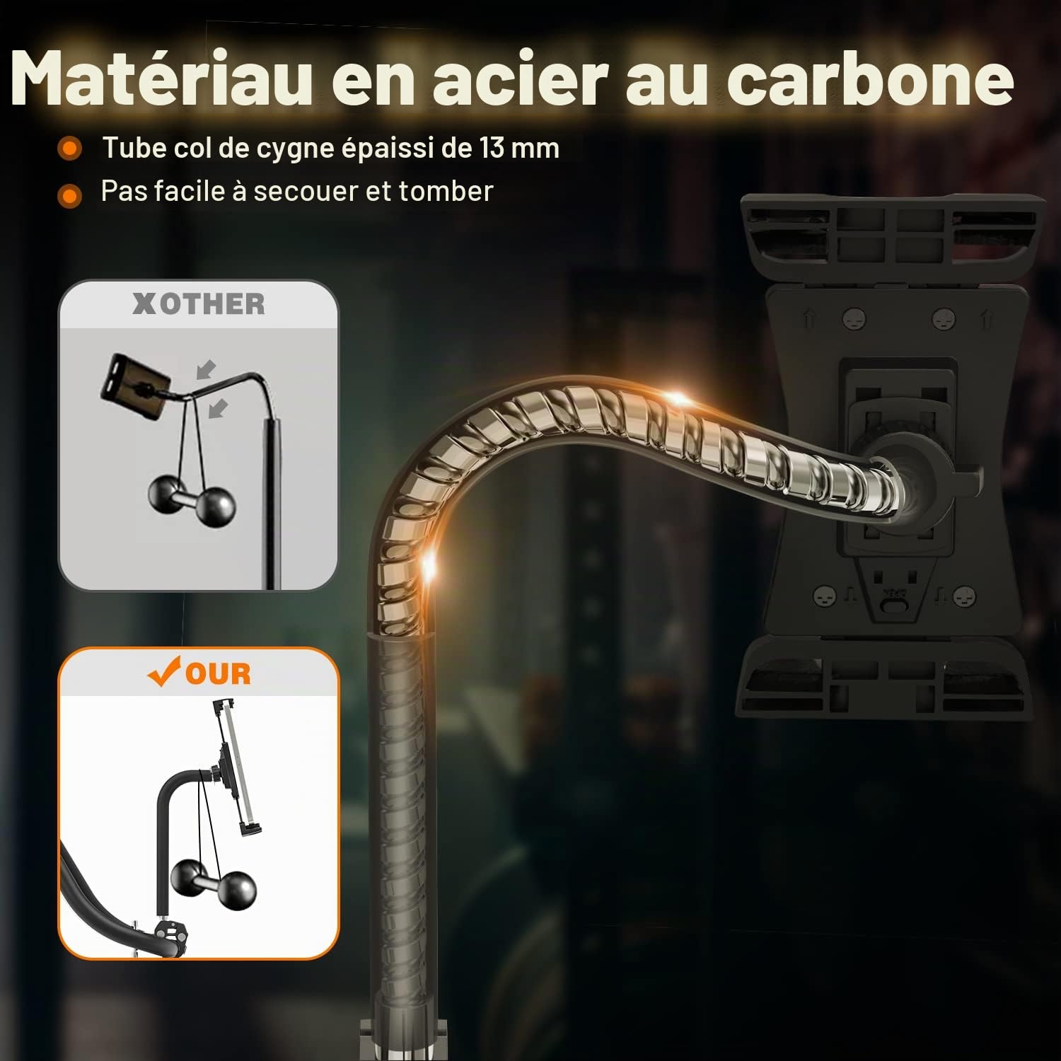 Tendak Support Tablette Col de Cygne pour Tapis de Course et Microphone - Compatible iPad, iPad Pro, Mini, Air 4.7-12.9 Pouces et Téléphone