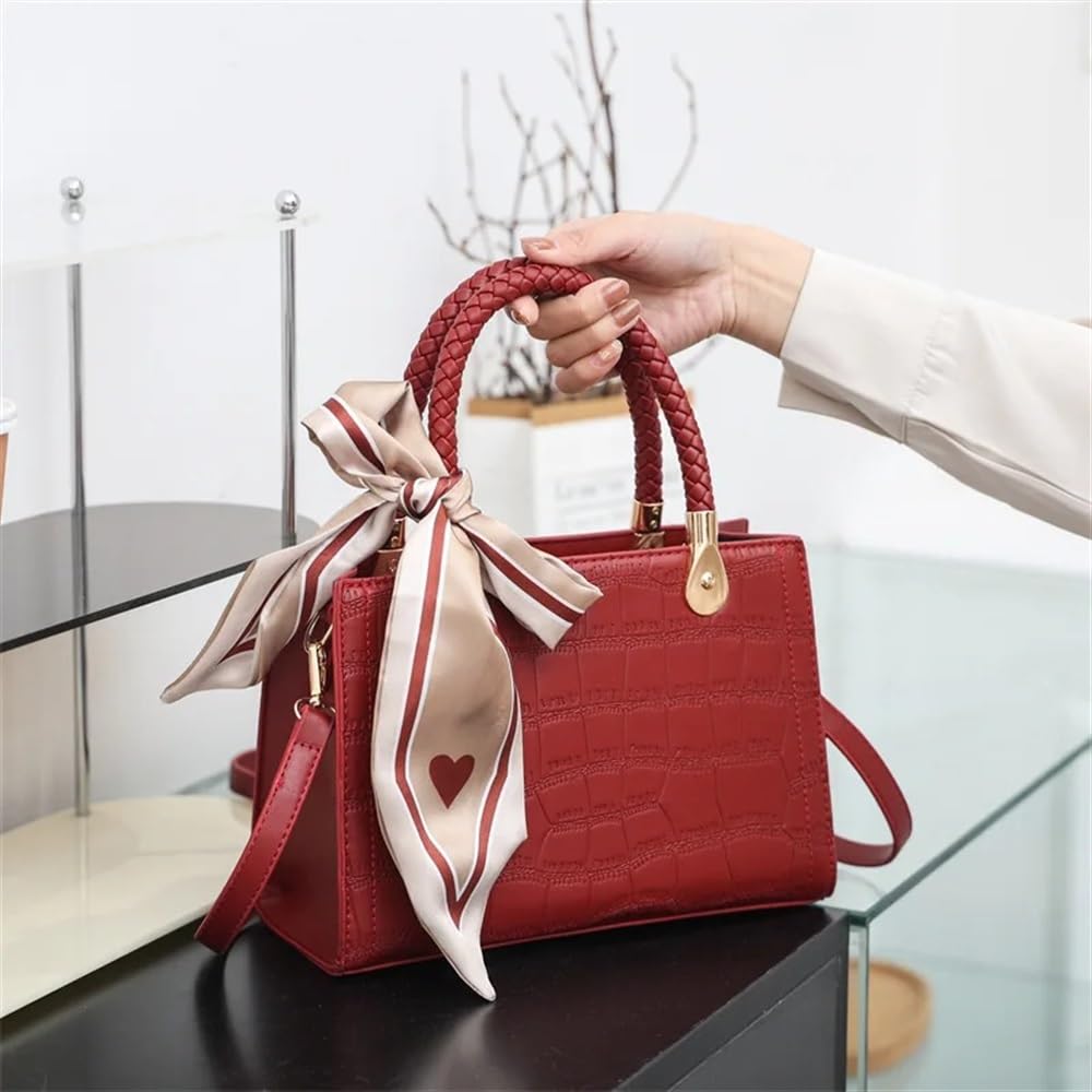 Bolso de mano de piel sintética con patrón de cocodrilo, bolso de mano para mujer, gran capacidad, bolso cruzado diagonal con bufanda