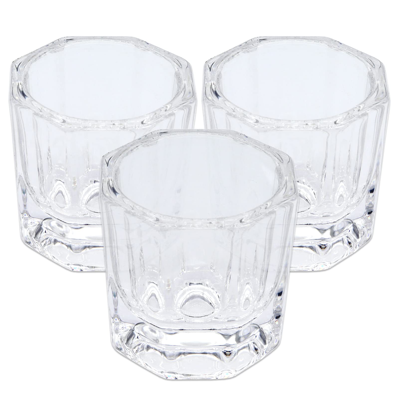 Beauticom Crystal Glass Dappen Dish for Acrylic Nail Dip Powder, Monomer, and Nail Polish Remover (Octagon Shape, 3 Pieces)