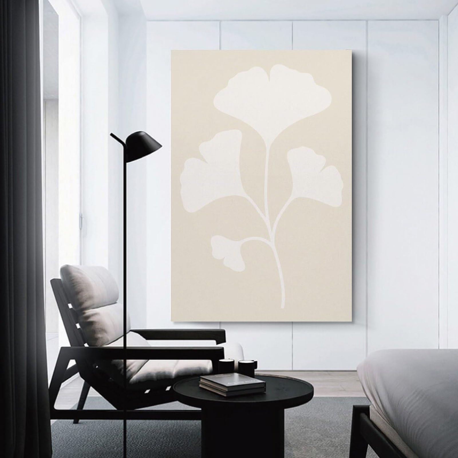 Junmoney Ginkgo Biloba Leaf Illustration Canvas Wall Picture 24x36inch(60x90cm), for Study, Office Or Focused Interiors, Home Office Artwork with Decorative Appeal