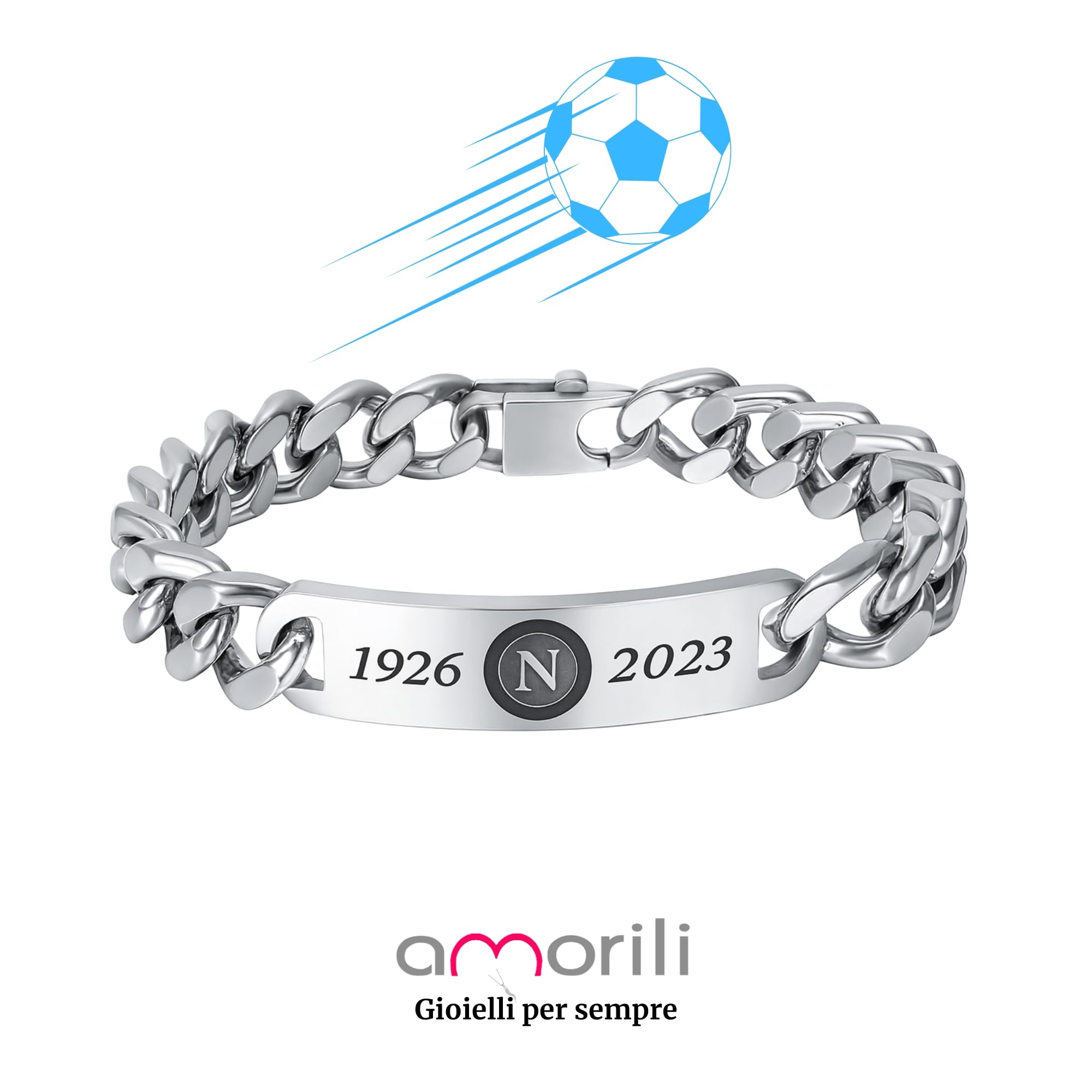 Bracciale Uomo Acciaio Inox | Squadra Calcio Partenopea | Gadget Celebrativo Tifosi Napoli | Idea Regalo brna2023