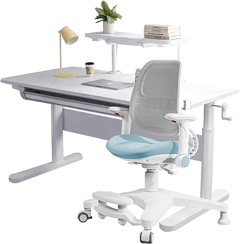 Miniatura 36 de FCD Escritorio ergonómico de madera de altura ajustable para niños con silla, mesa de dibujo, estación de computadora, estantería integrada
