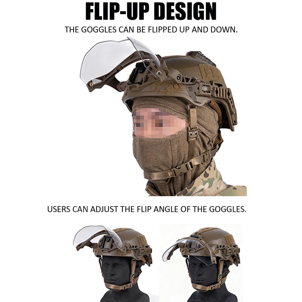 Casco Wendy Con Occhiali Flip-up E Supporto For Guida, Visiera Tattica Resistente E Regolabile Con Inclinazione For BBS, Paintball, CS, Giochi Di Sopravvivenza, Cosplay