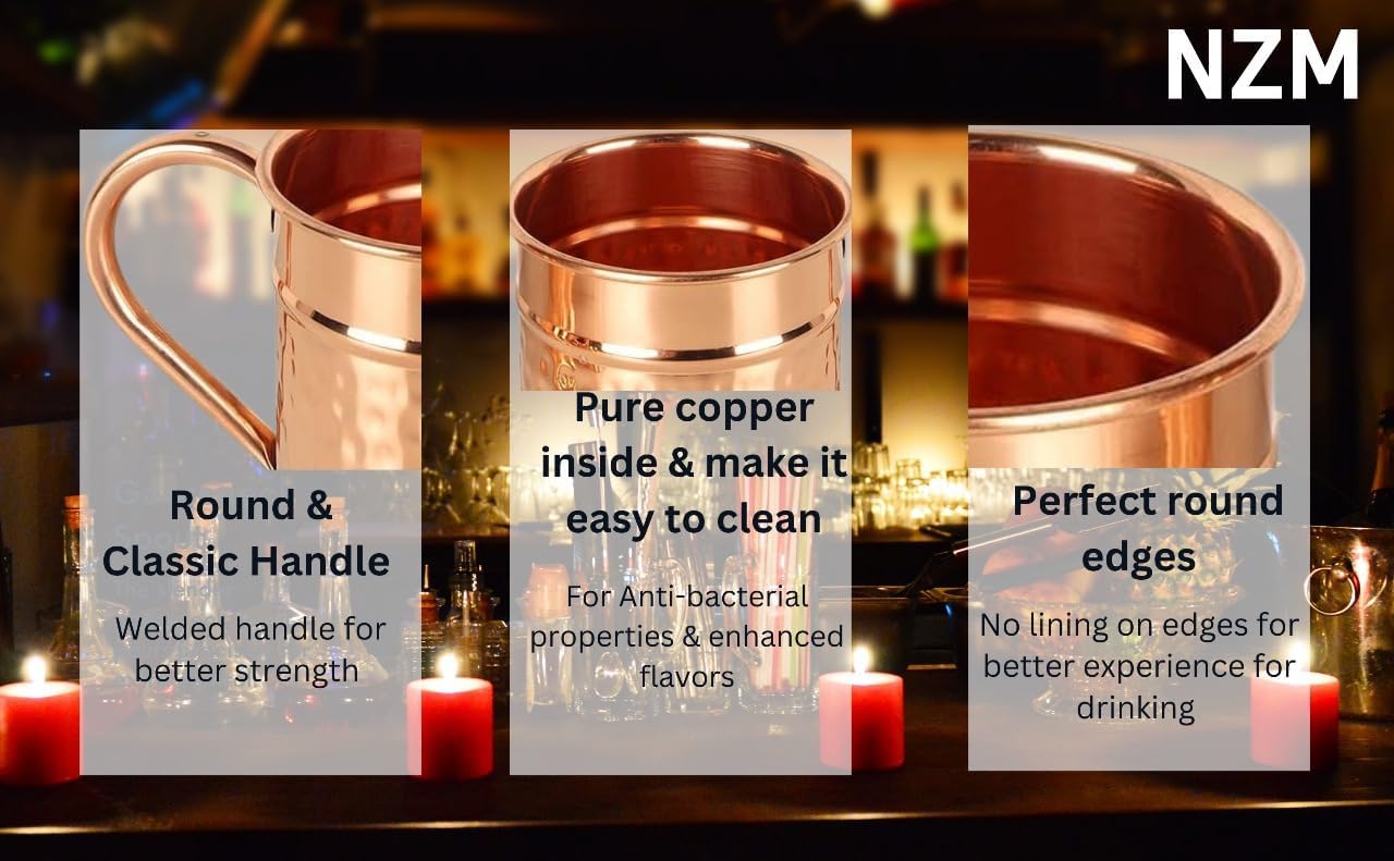 NZM Premium 22 Oz Hammered Moscow Mule Copper Mug | Handcrafted 100% Pure Copper Mug | Large 22 Oz Tankard Beer Stein | Keeps Drinks Chilled Longer | Best Gift - Perfect For Moscow Mules