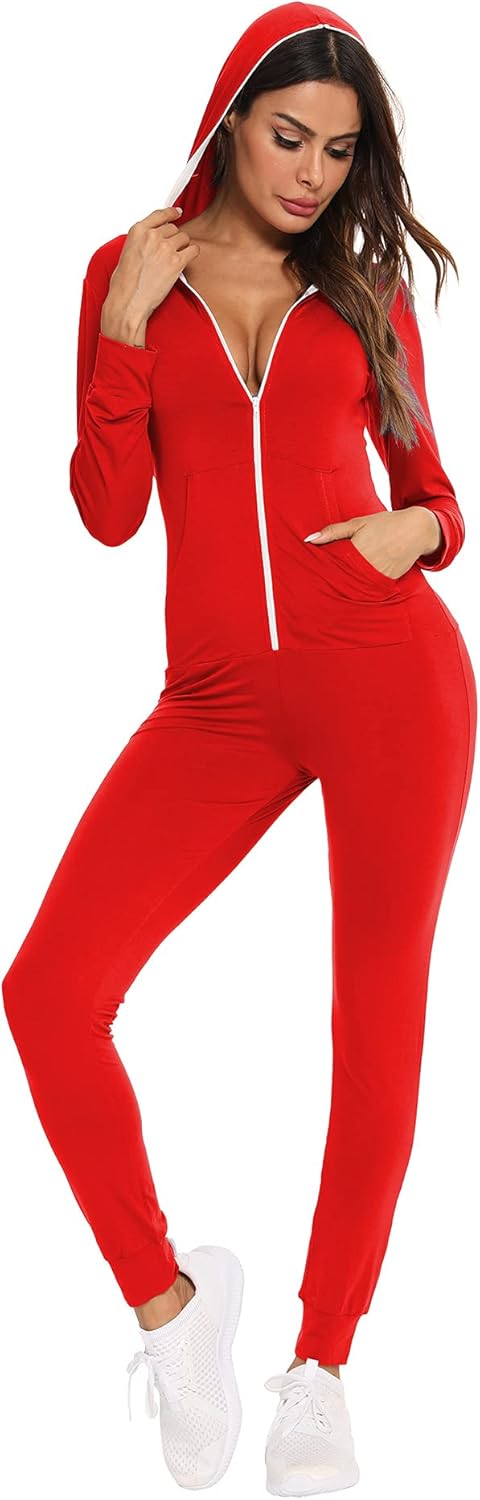 SWOMOG Womens Pajamas Jumpsuits Zip-up Hoodie Union Jumpsuit Romper Long Sleeve Sexy Onesie Bodysuits One Piece Sleepwear - Image 3