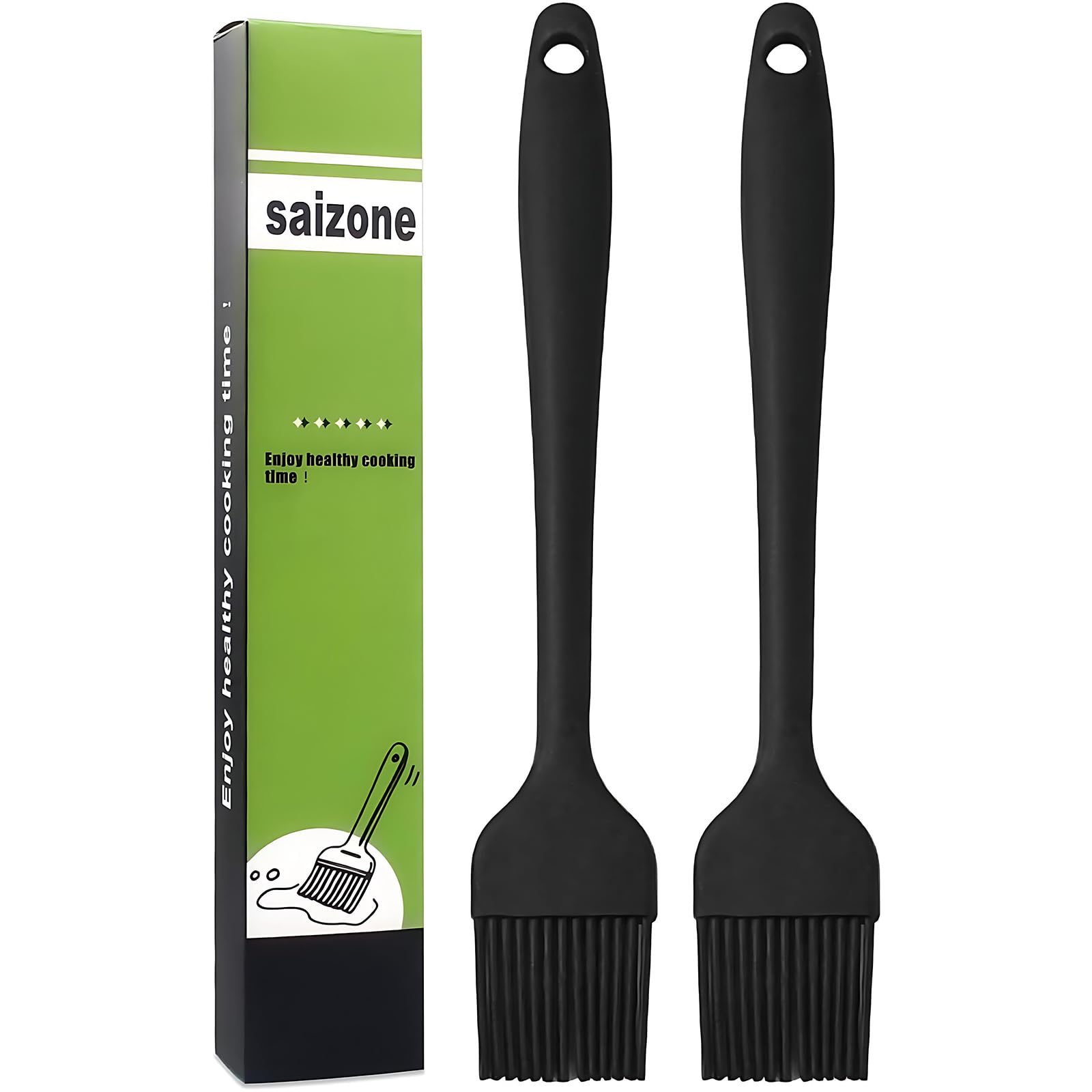saizone Silicone Basting Pastry Brush Grill Brush Pastry Cooking Brush Oil Baking Brushes Heat Resistant Kitchen Cooking Tools Black Color 8inch(2pcs)