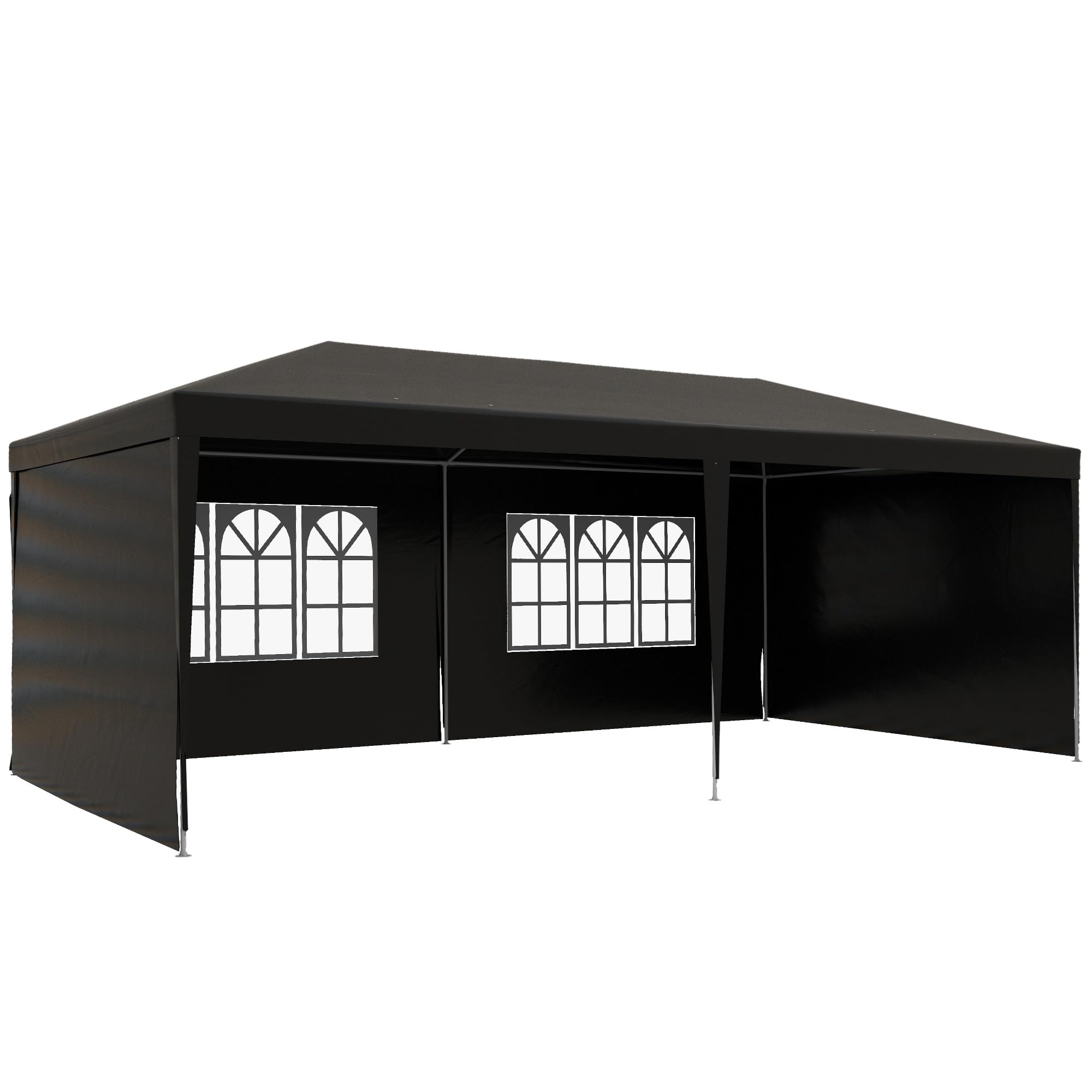Outsunny 6 x 3 m Party Tent Gazebo Marquee Outdoor Patio Canopy Shelter with Windows and Side Panels Black — image 1