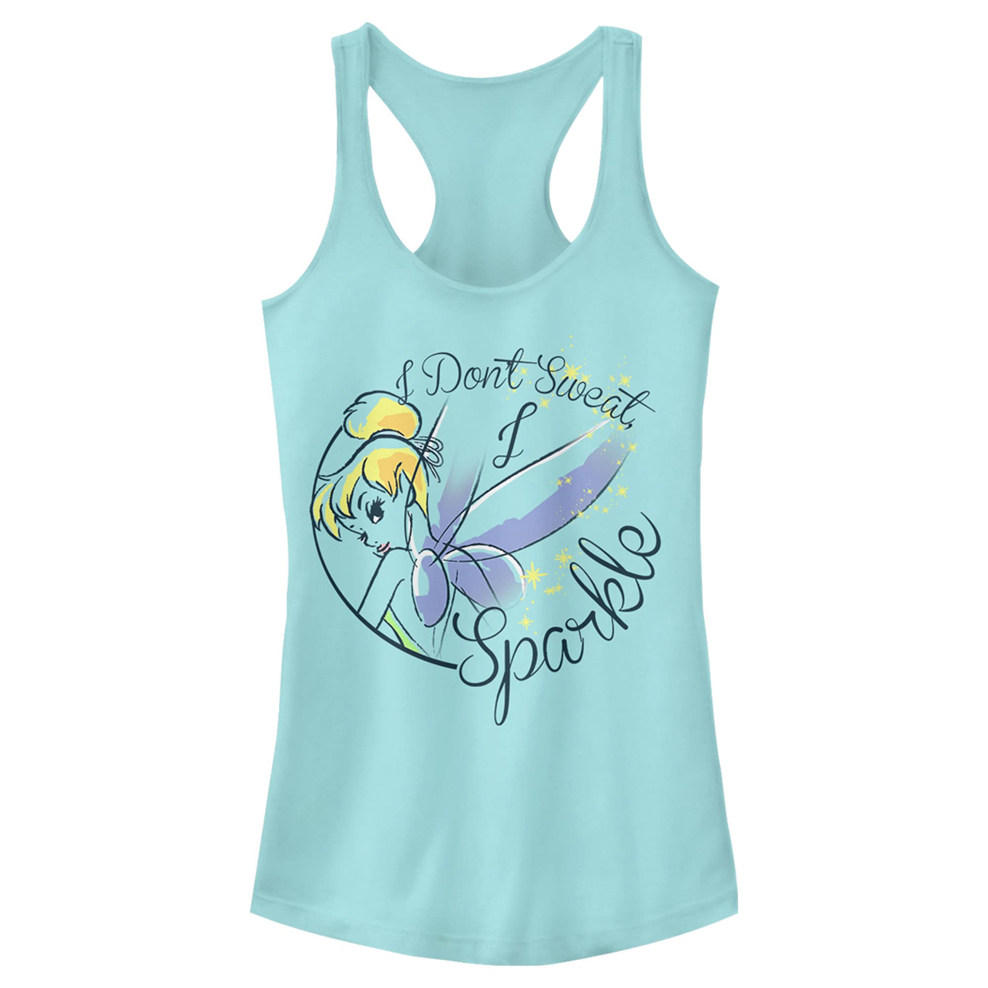 Disney Junior's Tinkerbell Racerback Tank Top for Women - I Don't Sweat, I Sparkle Slogan Fashion - Adventure Ready