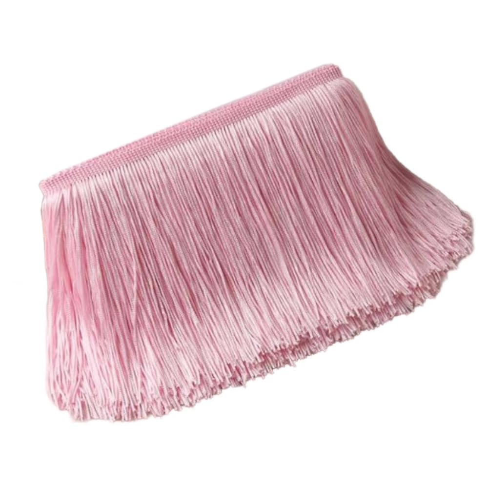 Blausky 15 cm x 10 m Wide Tassel Fringe Trim Dance Fringe Cut Fringe Silky Fringe Ribbon Decorative Ribbon Fringe Trim Ribbons for Sewing, for Latin Dress, Lingerie Curtains, Pink