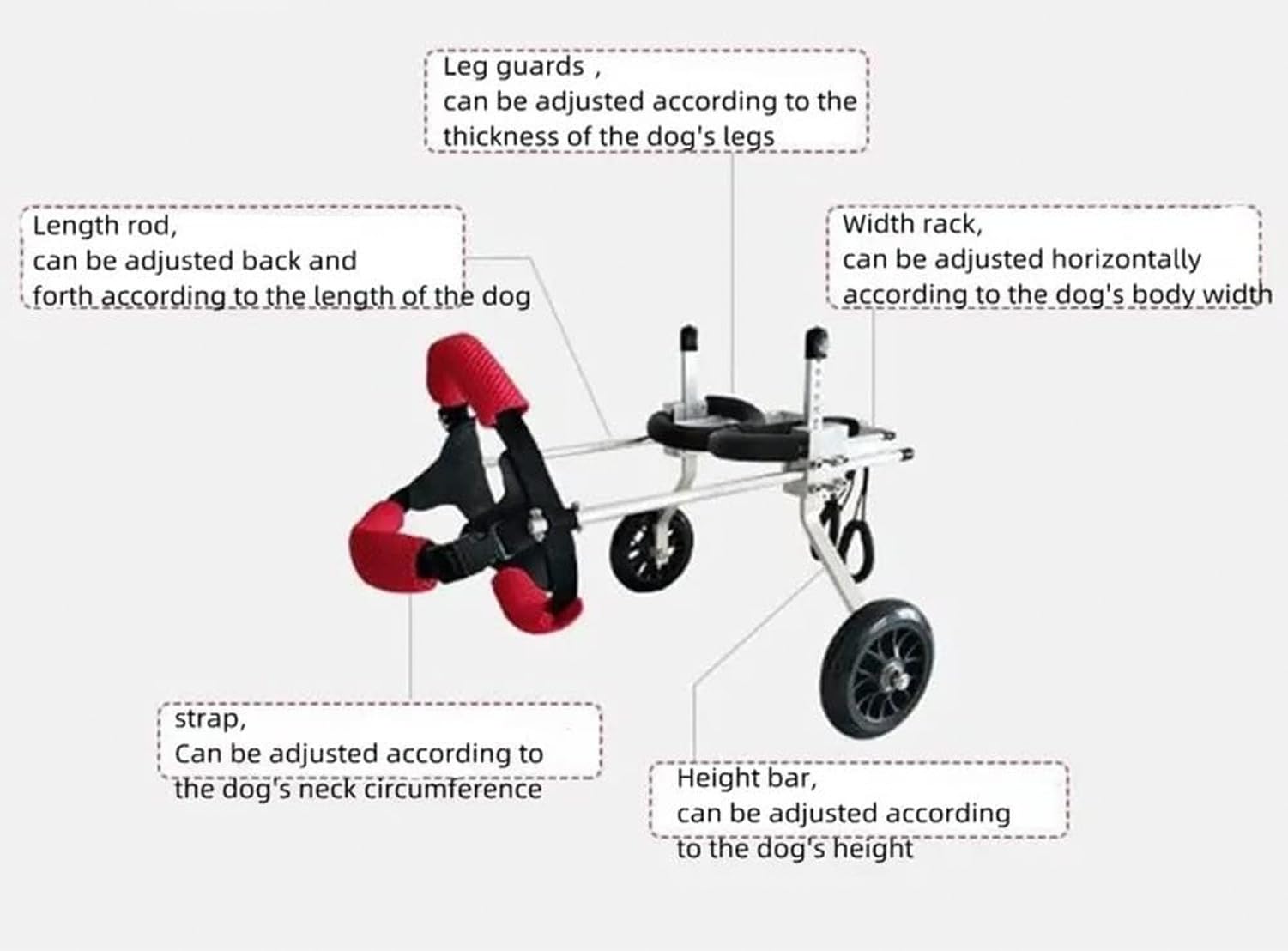 Silla de Ruedas para Perro Trasera 2 Ruedas, Carrito de Paseo para Perros discapacitados, Soporte para Patas traseras débiles o paralizadas, Ayuda de Movilidad, A, S