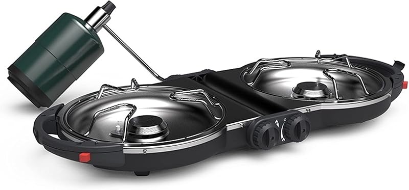 Coleman Fold 'N Go Estufa de propano de 2 quemadores, quemadores dobles ajustables con 20,000 BTU de potencia y encendido InstaStart, ideal para acampar, hacer cola, asar a la parrilla y más
