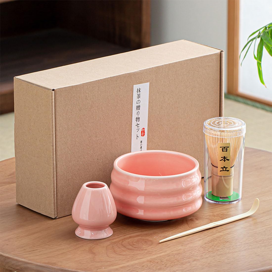 Lussenwert Matcha Whisk Set Matcha Set includes Matcha Whisk, Bowl, Holder and Scoop Unique Gifts for Women Men Friend Home Kitchen Decor Gifts for Christmas, Birthday, Pink