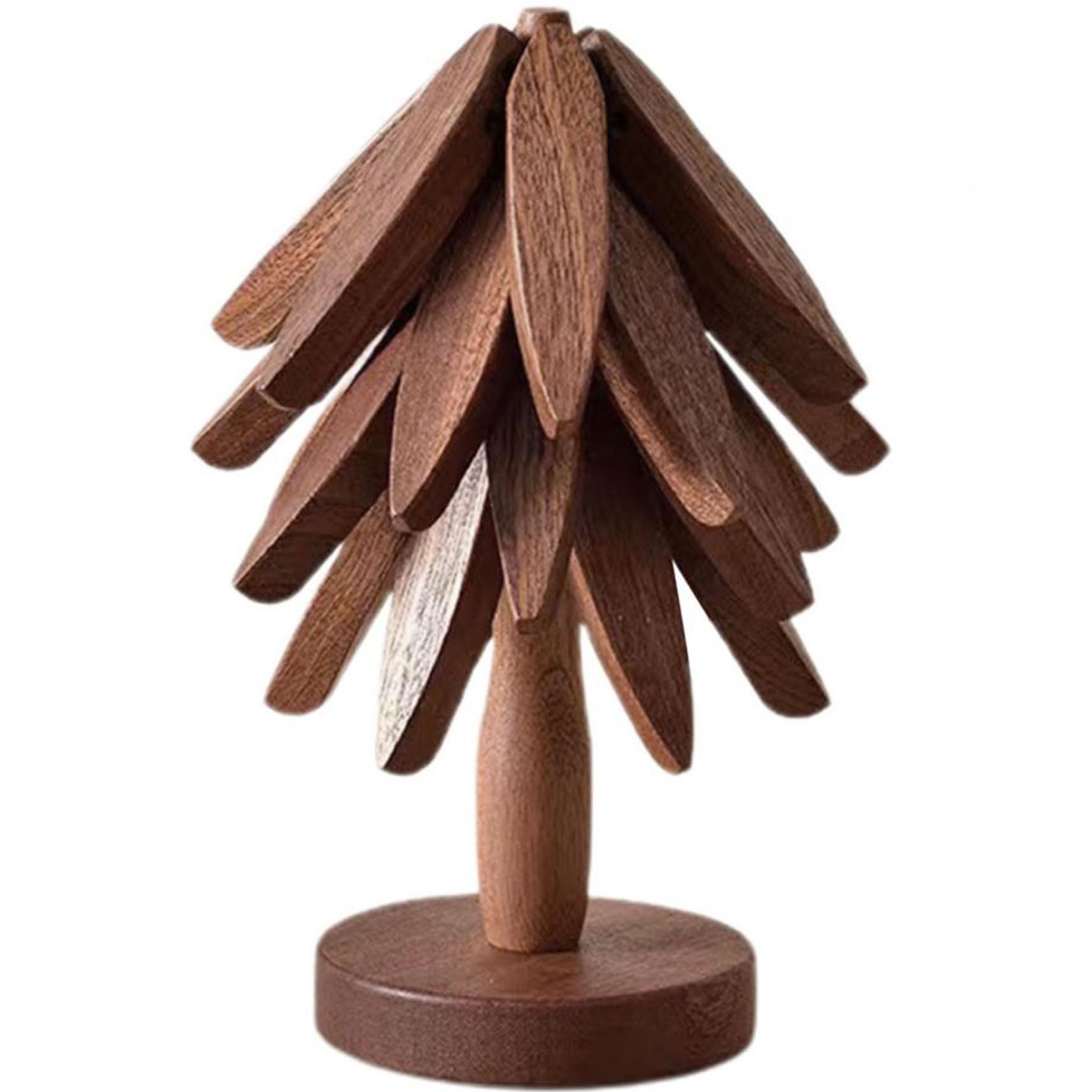 Takingup Walnut Color Trivets For Hot Dishes, Tree Coasters, 4Pcs Wooden Trivets For Hot Dishes With Stand, Foldable Non Slip Plate Mat, Reusable For/Pot/Bowl/Teapot/Pans