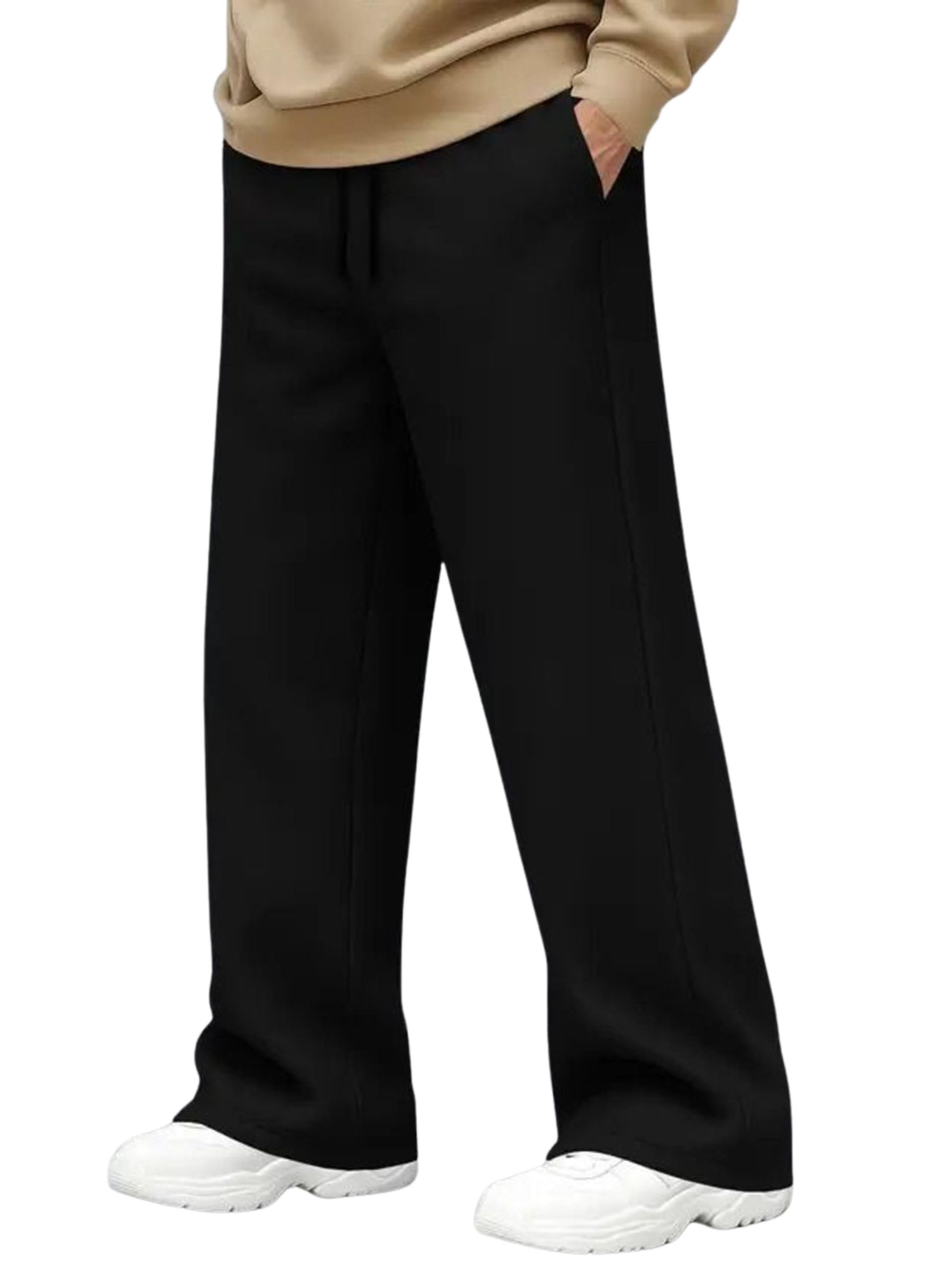 visorup Men’s Black Wide Leg Track Pants | Oversized Baggy Loose Fit Trousers for Men | Casual Straight Fit Lower with Elastic Waist for Gym, Travel-picture-42
