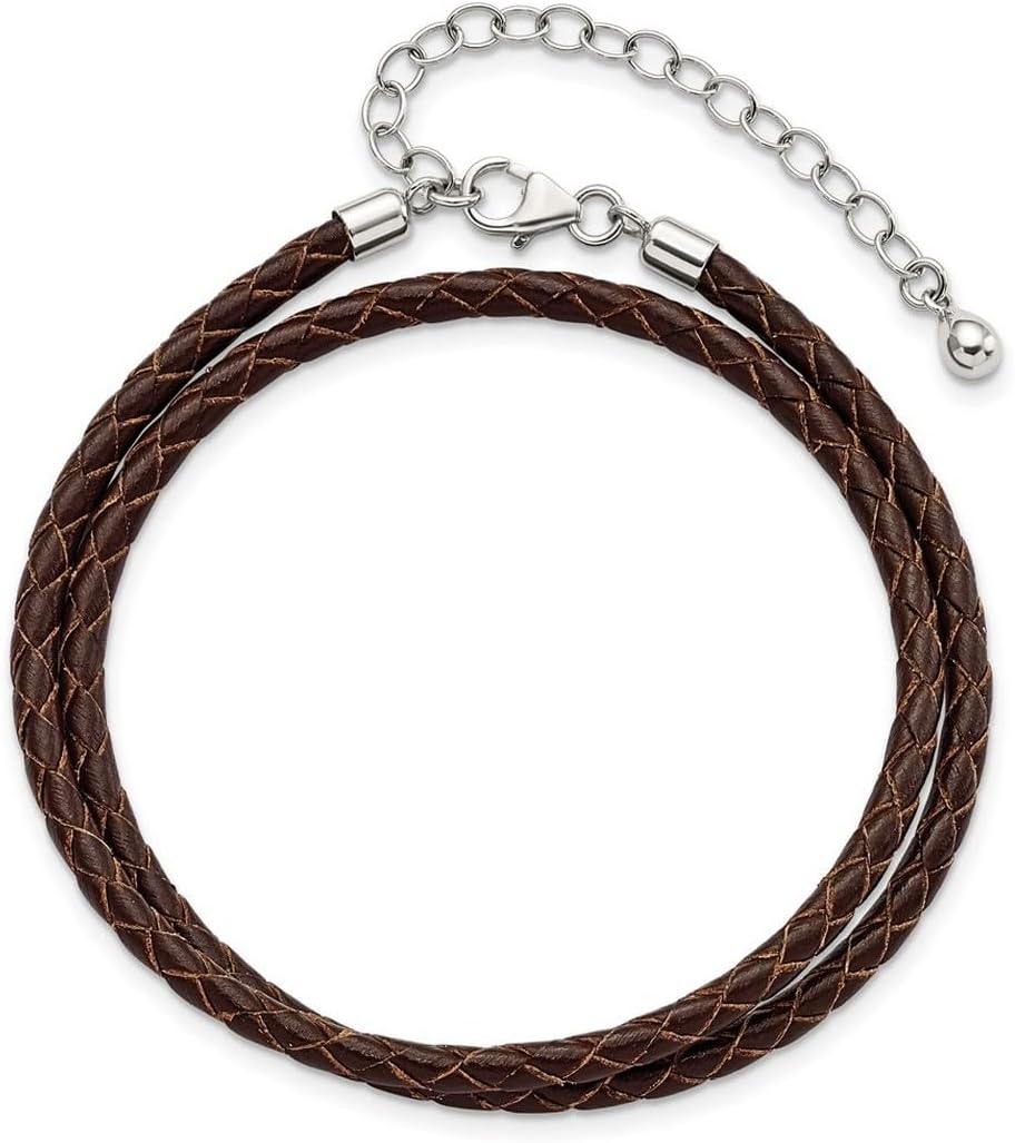 Reflections Rhod Plated Brn Leather With 2 In Ext. Choker Wrap Bracelet Wrap Bracelet for Women