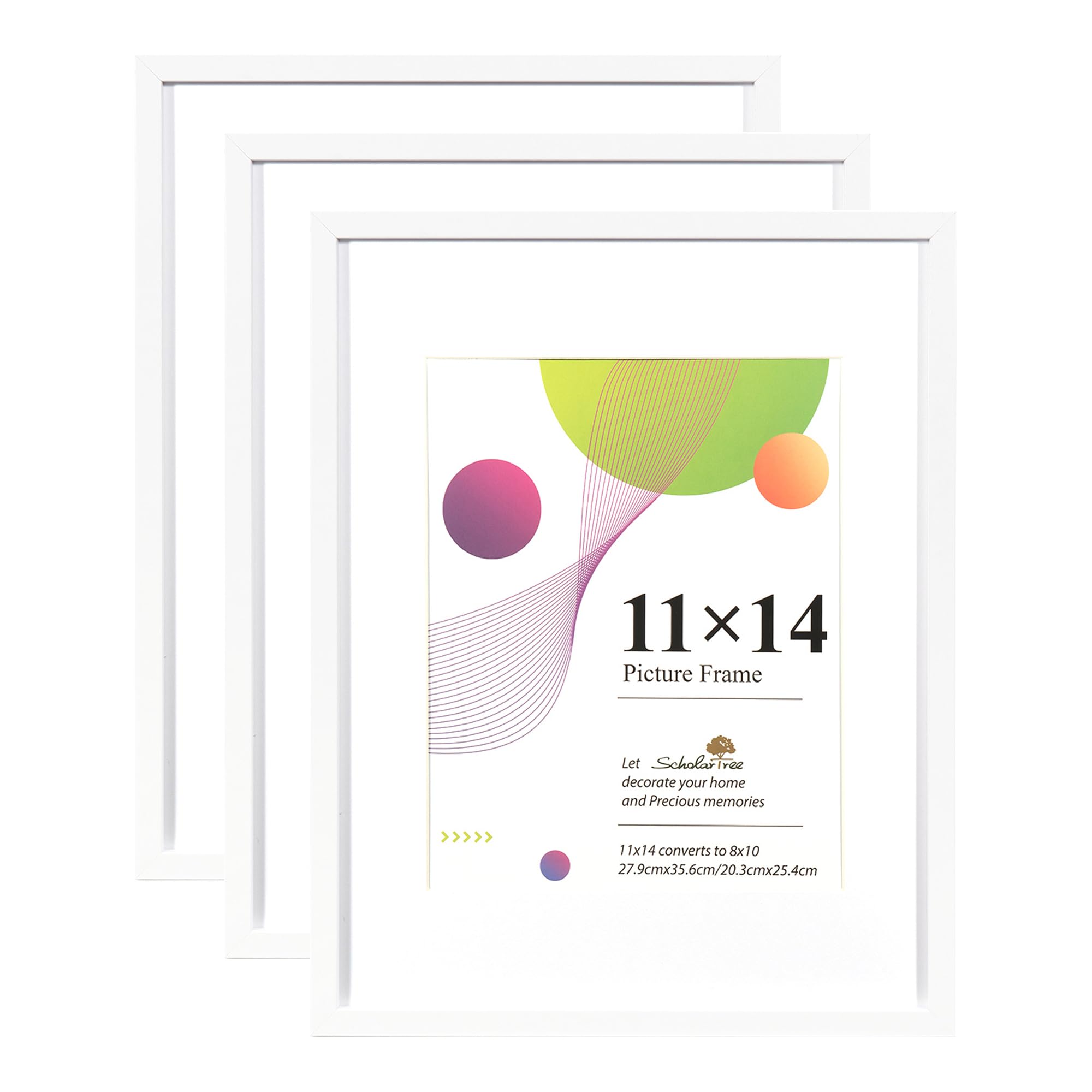 Scholar Tree White 11X14 Frame, 3 Pack 11X14 Picture Frame, With Stand Tabletop Or Wall Hanging, Wooden Photo Frames With 8X10 Mount