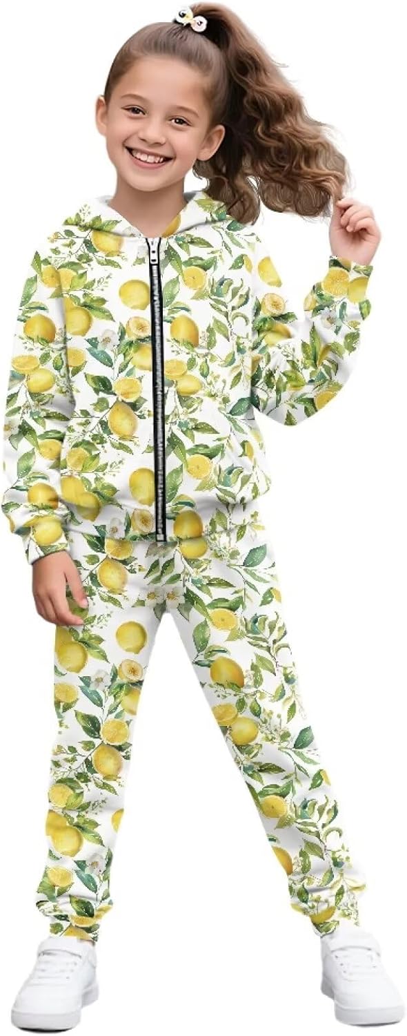 Girls Boys Casual 2 Piece Suit Set Long Sleeve Zipper Sweatshirts and Sweatpants with Pockets Fall Winter Tracksuit