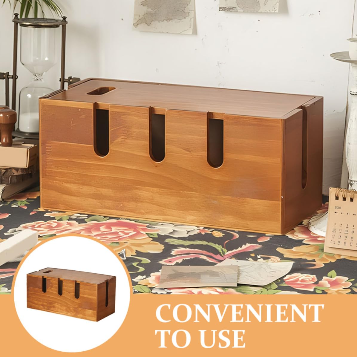 TOYANDONA Caja Organizadora de Cables y Diseño Rústico para Escritorio de Madera Gestión Fácil Adecuado para Oficina y Hogar