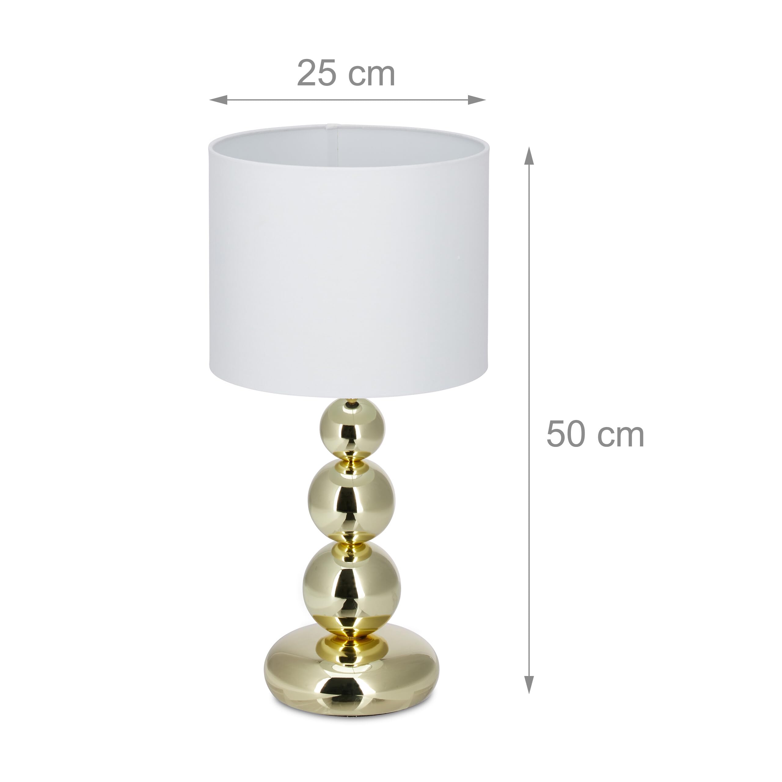 Relaxdays Tischlampe, 2er Set, Metallfuß & Stoffschirm, E27, HxD: 50 x 25 cm, Nachttischlampe Schlafzimmer, weiß/Gold